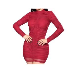 NWT Fashion Nova Ruched Paparazzi Burgundy/Red Midi Dress. Size M